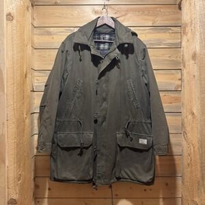 Vtg Abercrombie & Fitch Green Parka‎ Wool Plaid Lining Men's Med Runs Big